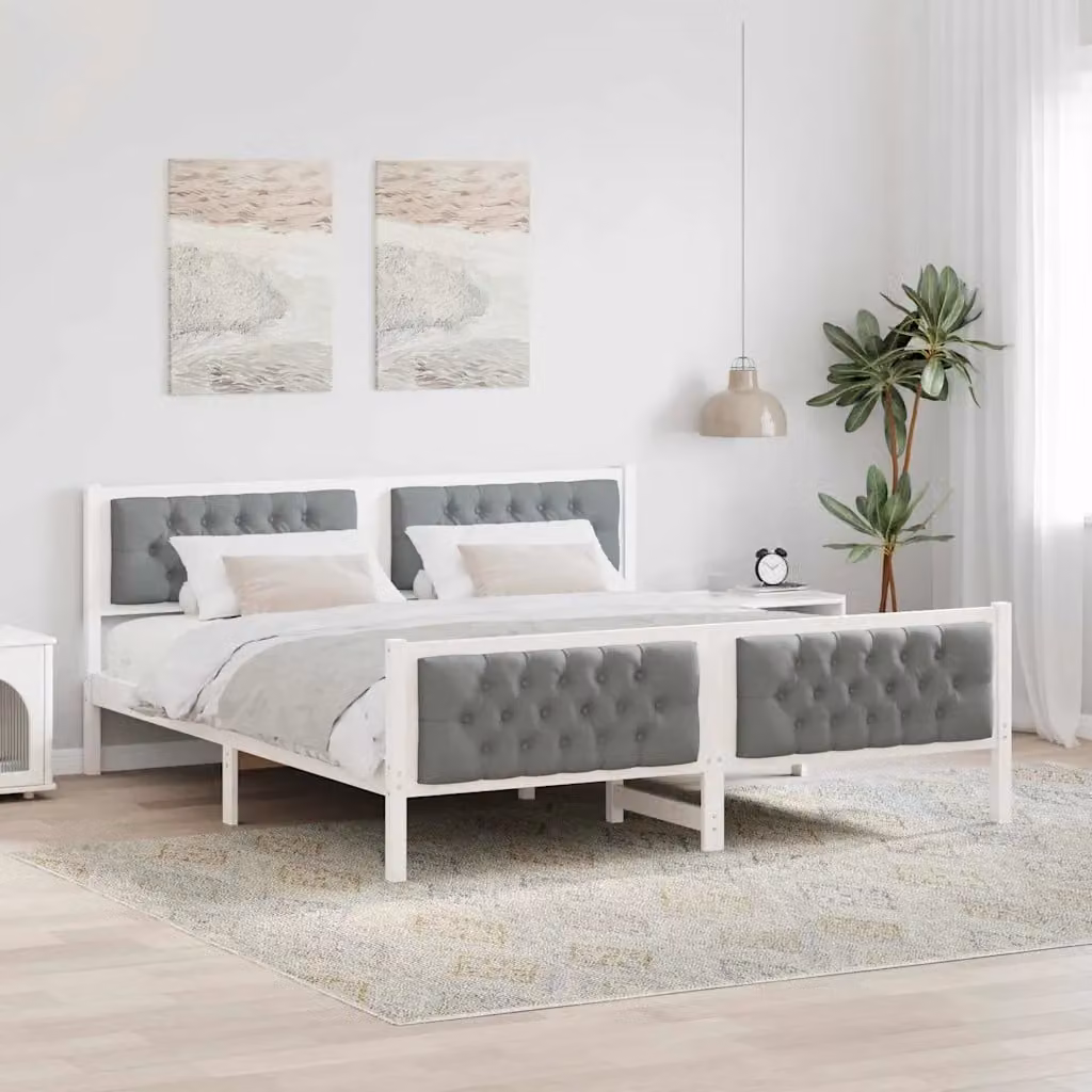Struttura del letto vidaXL in pino massello grigio chiaro 180 x 200 cm – 1