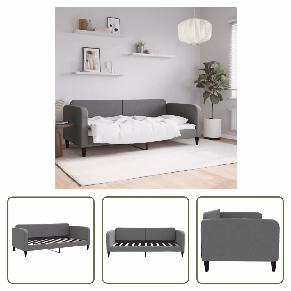 The Living Store Letto da giorno grigio scuro 90x190 cm in tessuto