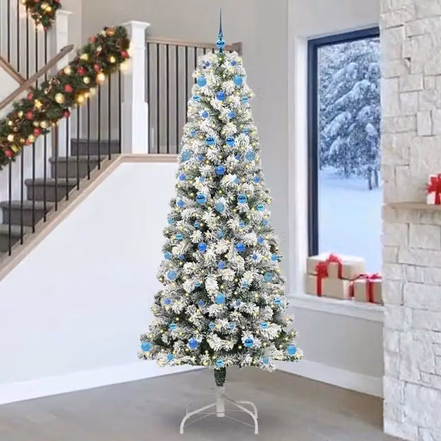 Albero di Natale Artificiale Moderno vidaXL con Rami Pieghevoli e Luci LED Bianco e Verde – 1