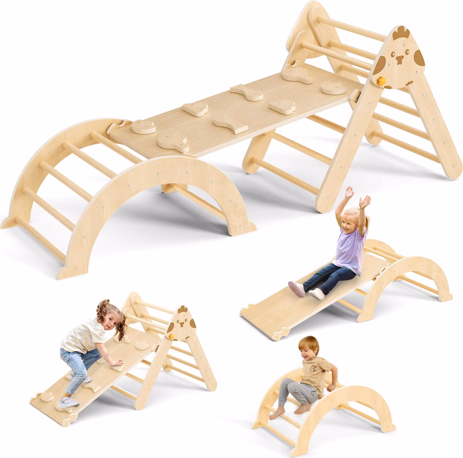 Struttura per arrampicata per bambini - Giocattolo da interno - 7 in 1 - Legno - Con scivolo - Per bambini da 0 a 3 anni - Blu