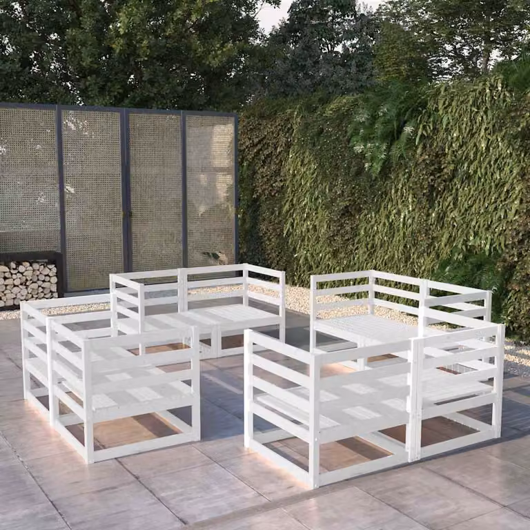Set di divani da giardino vidaXL a forma di L in legno di pino bianco con cuscini inclusi