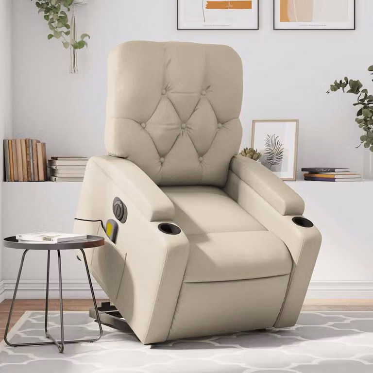 Poltrona Alzapersona Elettrica Reclinabile vidaXL in Similpelle Beige con Braccioli