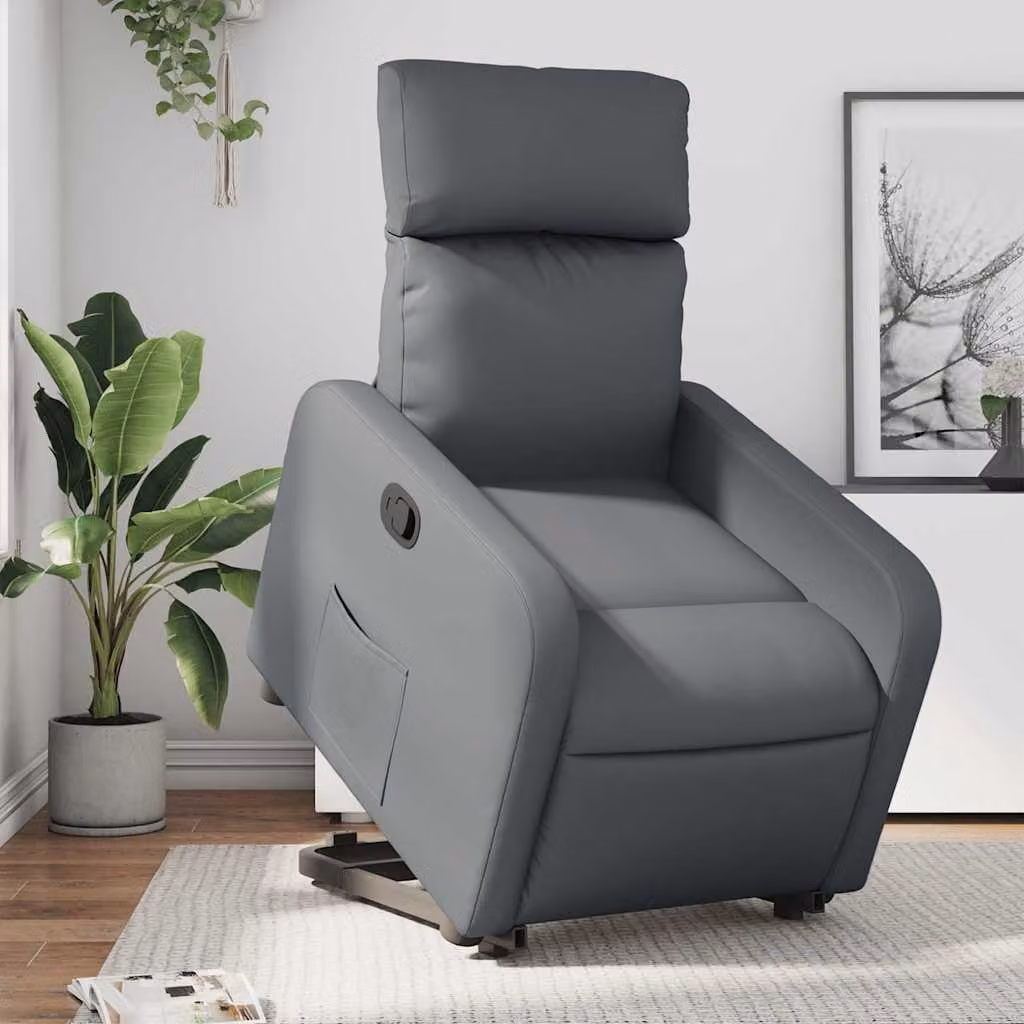 Poltrona Alzapersona Reclinabile vidaXL Grigia in Similpelle con Assistenza Elettrica – 1