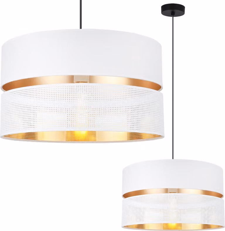 Asti Duo Lampada A Sospensione Nera 1 Paralume Piatto Bianco Oro Ts 40Cm