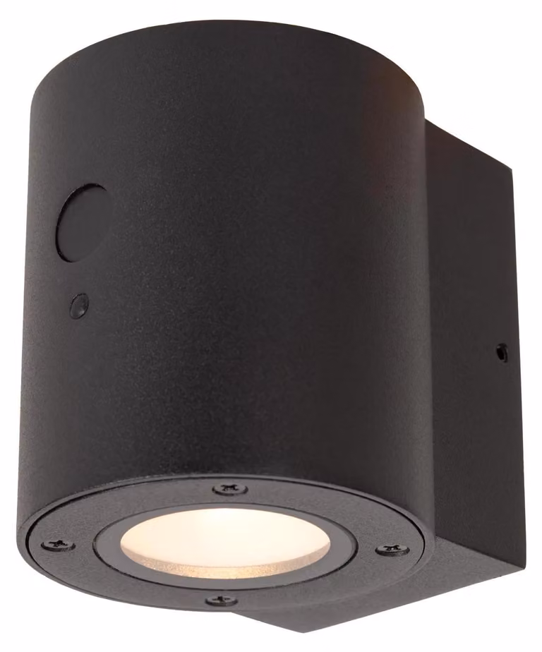 Lucerna da parete, interni/esterni, a energia solare, diametro 9 cm, con dimmer LED. 1x1W, 2700K/3000K, grado di protezione IP65, sensore di movimento e sensore di luminosità, colore nero