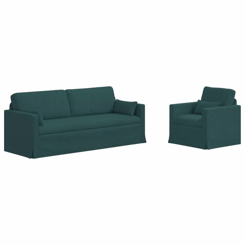 Set di 2 divani moderni vidaXL in tessuto verde e nero con struttura in metallo e coperture rimovibili L: 198 cm, P: 80 cm, H: 78 cm – 2