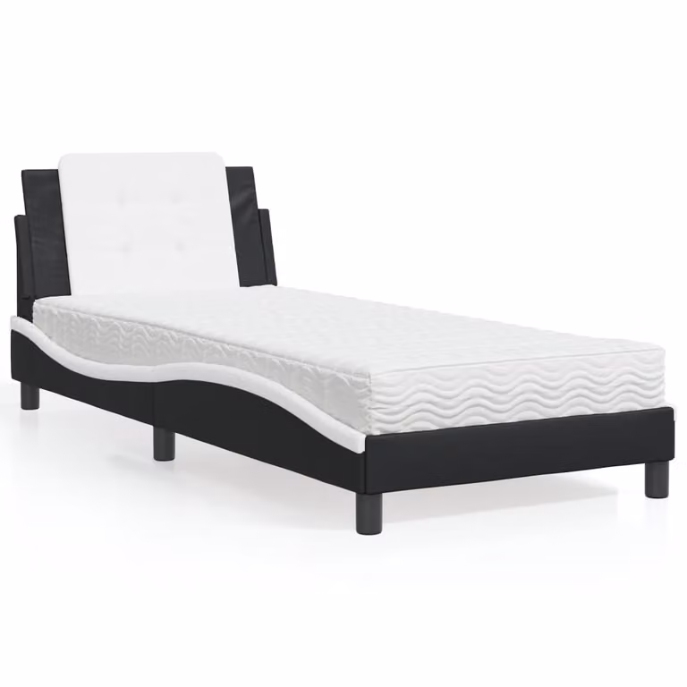Letto con Materasso vidaXL Zadar Nero e Bianco in Similpelle e Tessuto L/P/H: 90 x 200 cm