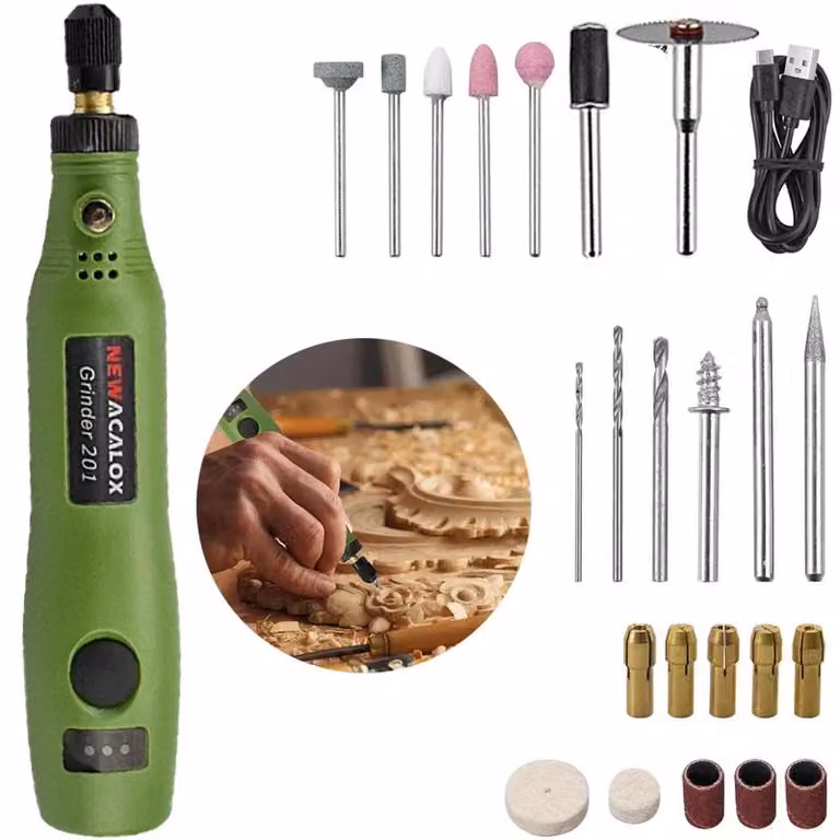 Mini utensile multifunzione a batteria - Funzionamento a batteria - Senza fili - 15.000 giri al minuto - Ricarica tramite USB - Batteria inclusa - Ideale per incisioni e progetti fai-da-te