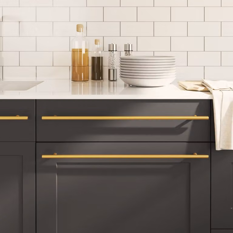 Set di 10 maniglie per mobili a barra vidaXL in acciaio inox color oro, Lunghezza: 48 cm