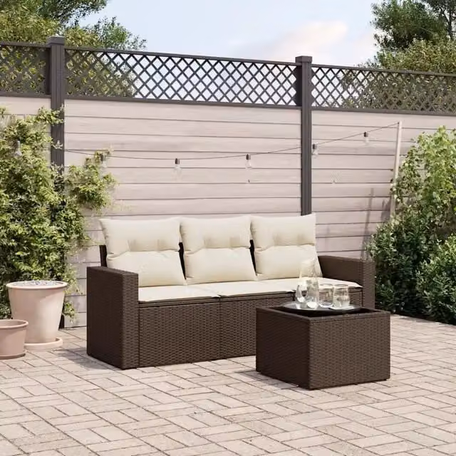 Set Divano da Giardino 4 pz con Cuscini Marrone in Polyrattan 3251010