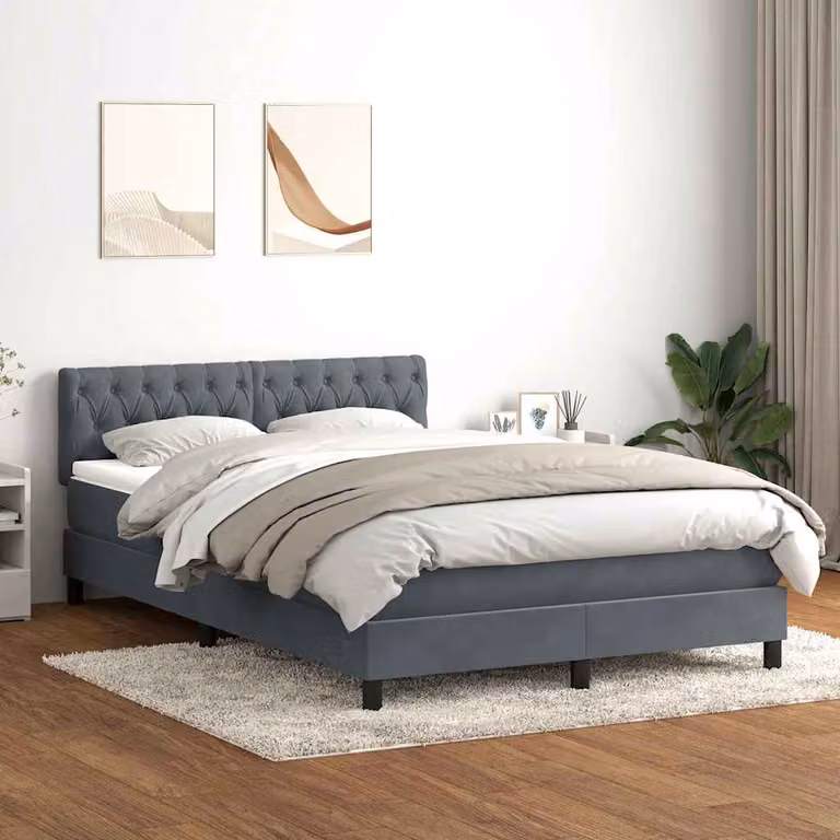 vidaXL Giroletto a Molle con Materasso Ibrido in Velluto Grigio L: 160 cm, P: 213 cm