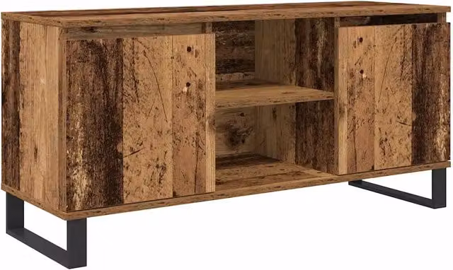 Mobile TV rettangolare moderno con 2 ripiani e 2 ante soggiorno 104 x 35 x 50 cm in legno antico 02_0052766