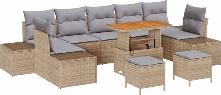 Set Divano da Giardino con cuscino 10 pcs Beige polyrattan