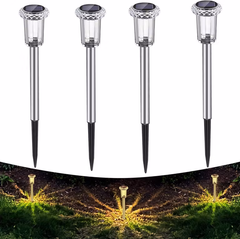 Lampade da giardino solari, impermeabili (grado di protezione IP65), confezione da 4 pezzi, luce bianco caldo 3000K, ideali per balconi e terrazzi