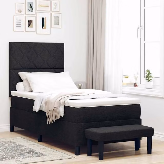 Letto ibrido con molle a sacchetto e testiera vidaXL in tessuto nero L/P/H: 190 x 90 x 128 cm – 1