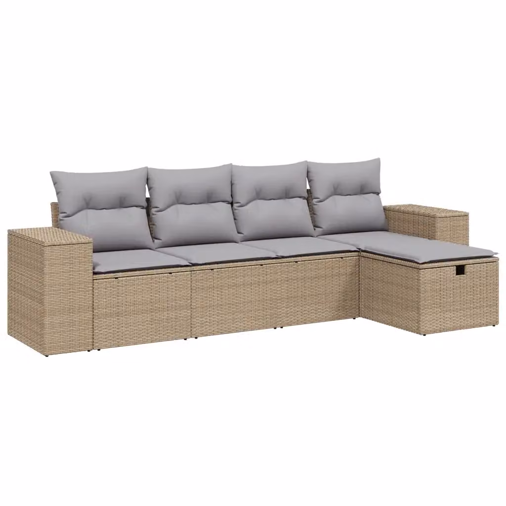 vidaXL Set Divano da Giardino a L 5 pz con Cuscini Beige e Grigio in Polyrattan e Acciaio – 2