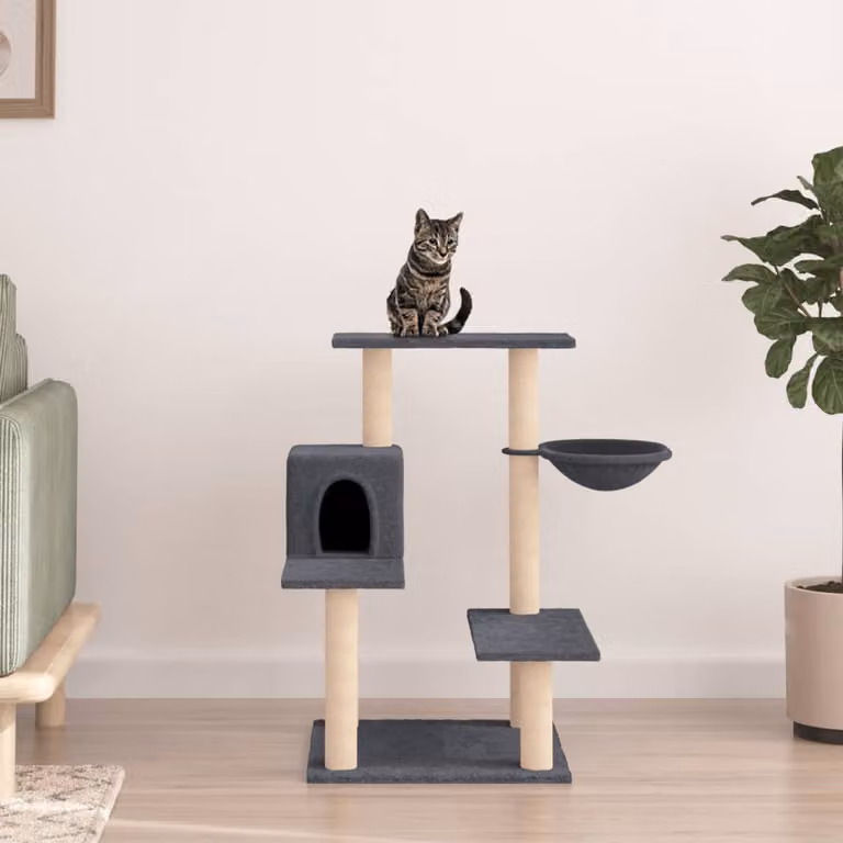 Albero per gatti vidaXL con tiragraffi in sisal e amaca, colore grigio, Altezza: 82,5 cm
