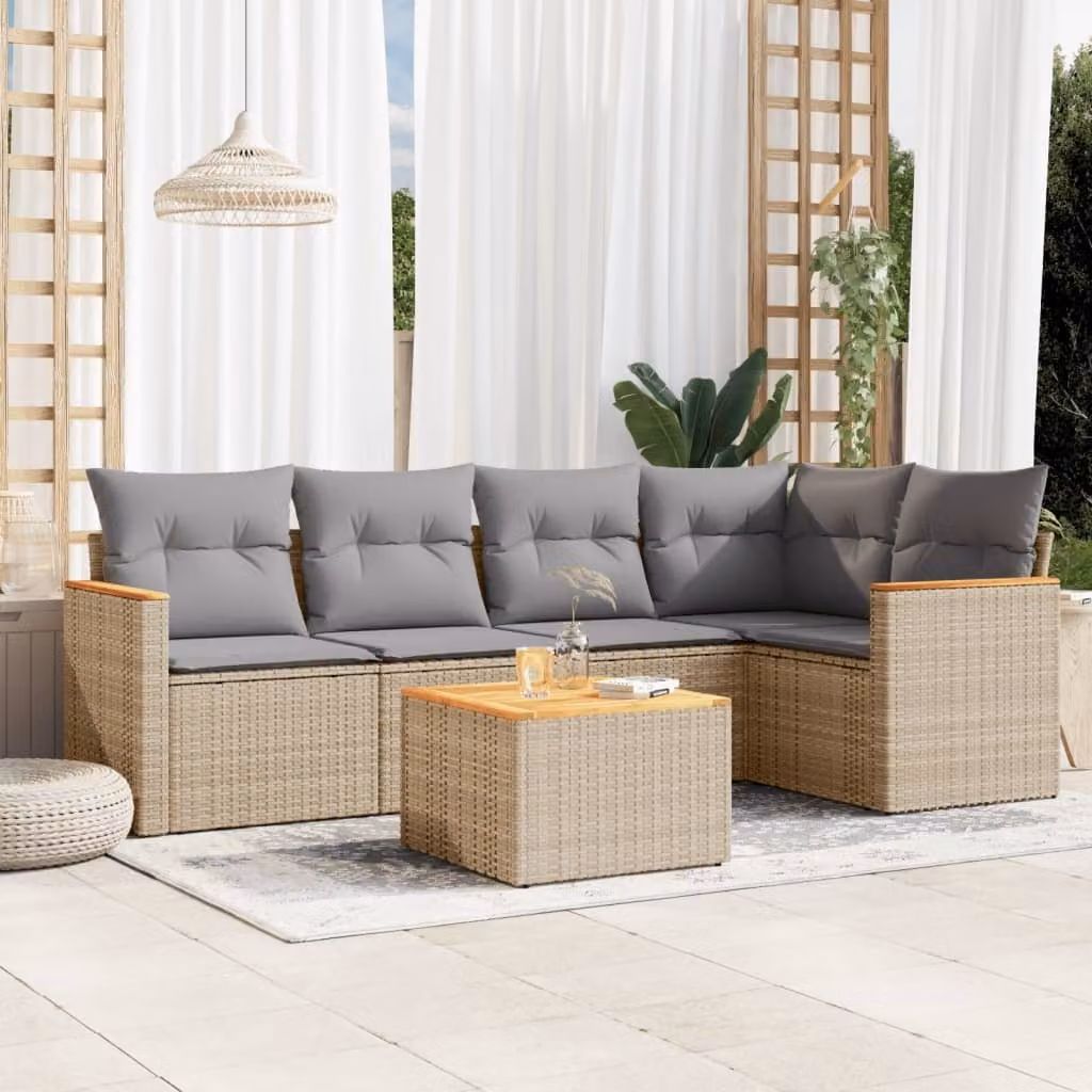 Maison Exclusive - Set Divano da Giardino 6 pz con Cuscini Beige in Polyrattan