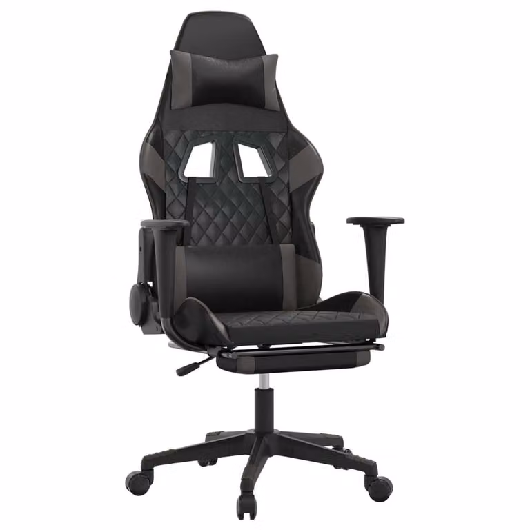 Sedia da Gaming Massaggio Poggiapiedi Nero e Grigio Pelle finta