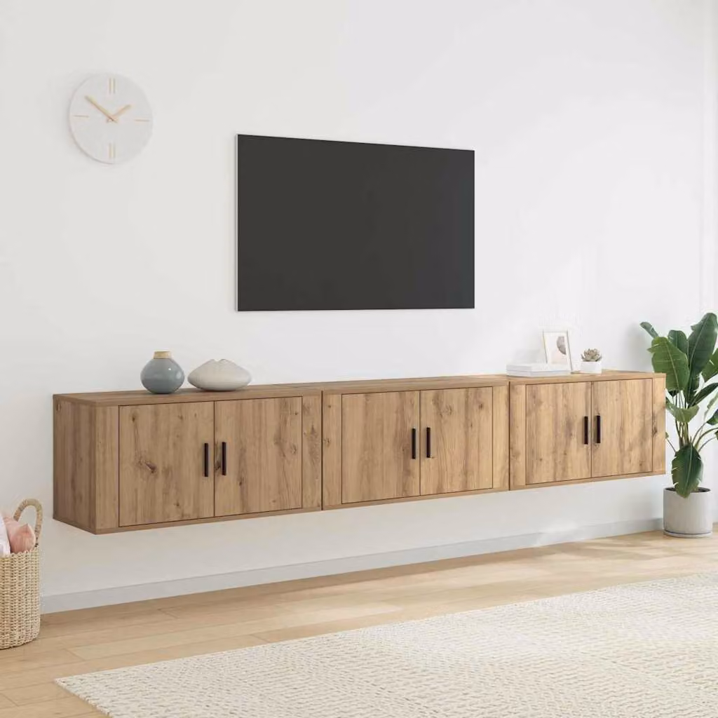 Set Mobile TV da Parete Moderno vidaXL in MDF Rovere, 3 Pezzi, Marrone