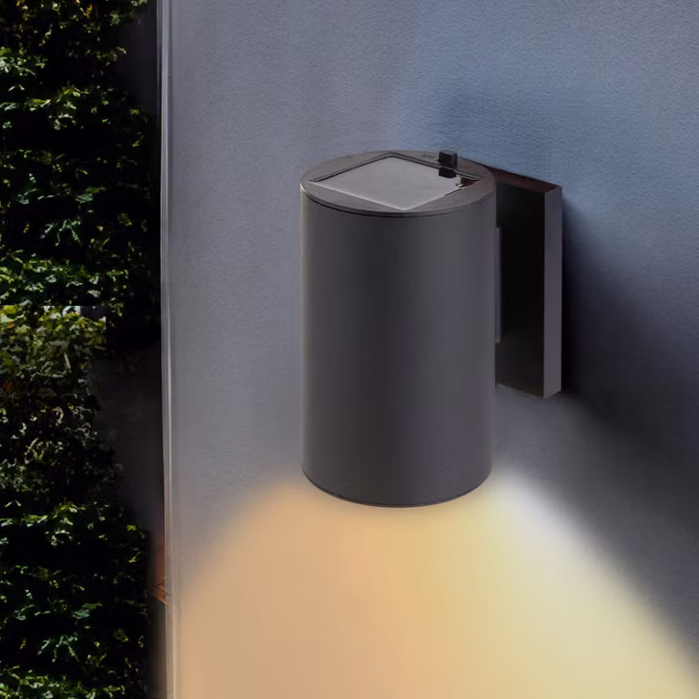 Lampada da parete solare in nero - LED / bianco caldo - alloggiamento di design in alluminio