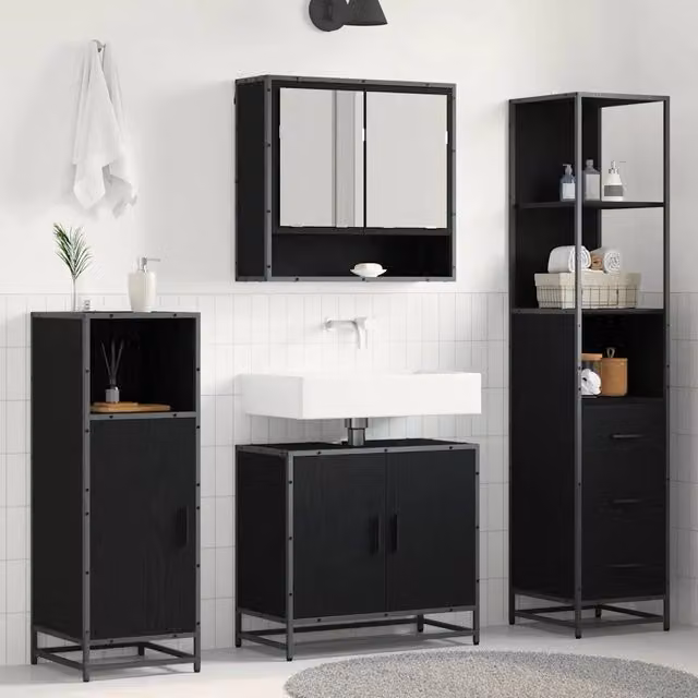 Set di mobili per il bagno 3 pz Rovere Nero 35 x 37,5 x 166 cm 3402520