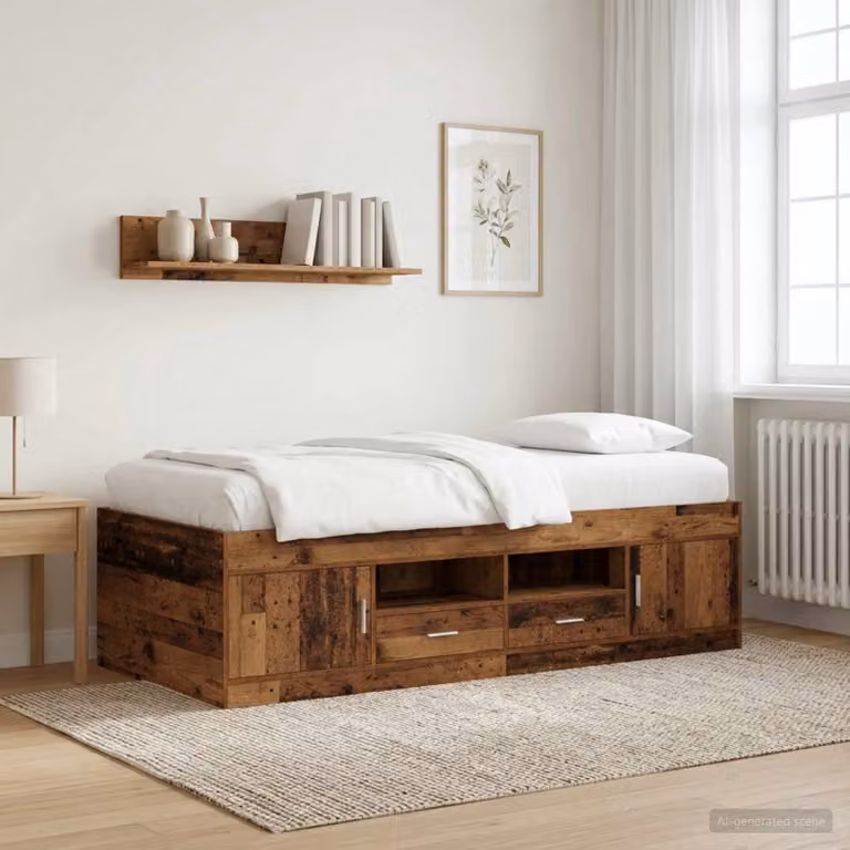 vidaXL Letto con contenitore e cassetti in legno color marrone L 200 x P 80 x H 83 cm