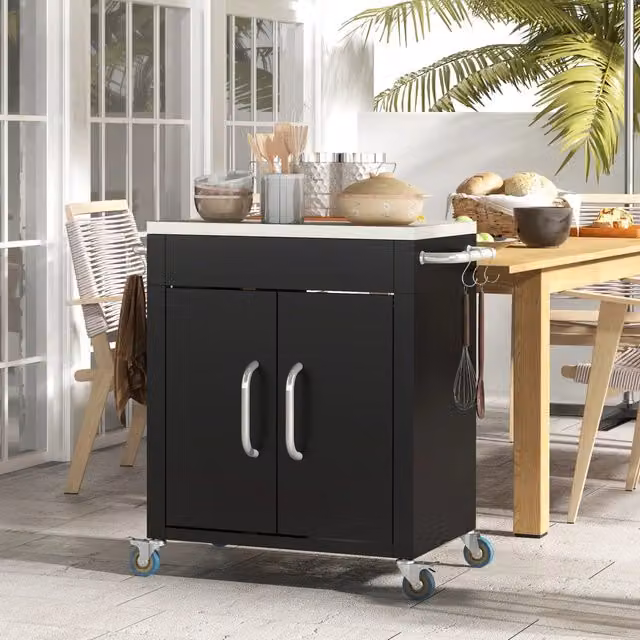 Carrello da cucina OKWISH moderno in metallo nero con piano in acciaio inox e 4 ruote, L: 86 cm, P: 50 cm, H: 86,5 cm – 1