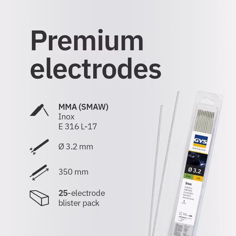 25 elettrodi in acciaio inossidabile 316L, diametro 3,2 mm, confezionati in blister