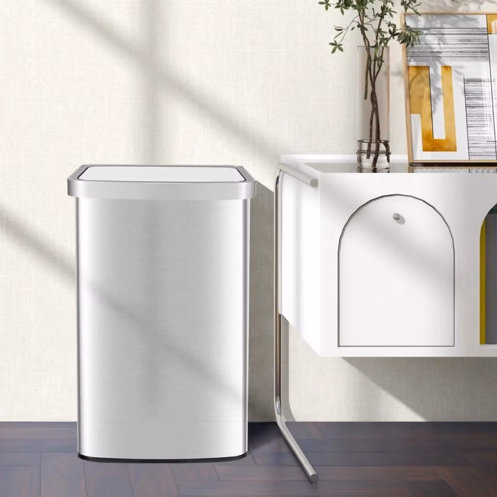 Cestino automatico Design Mania da 50L con sensore di movimento infrarosso e chiusura soft, bidone touchless in acciaio inox e plastica, Argento – 2