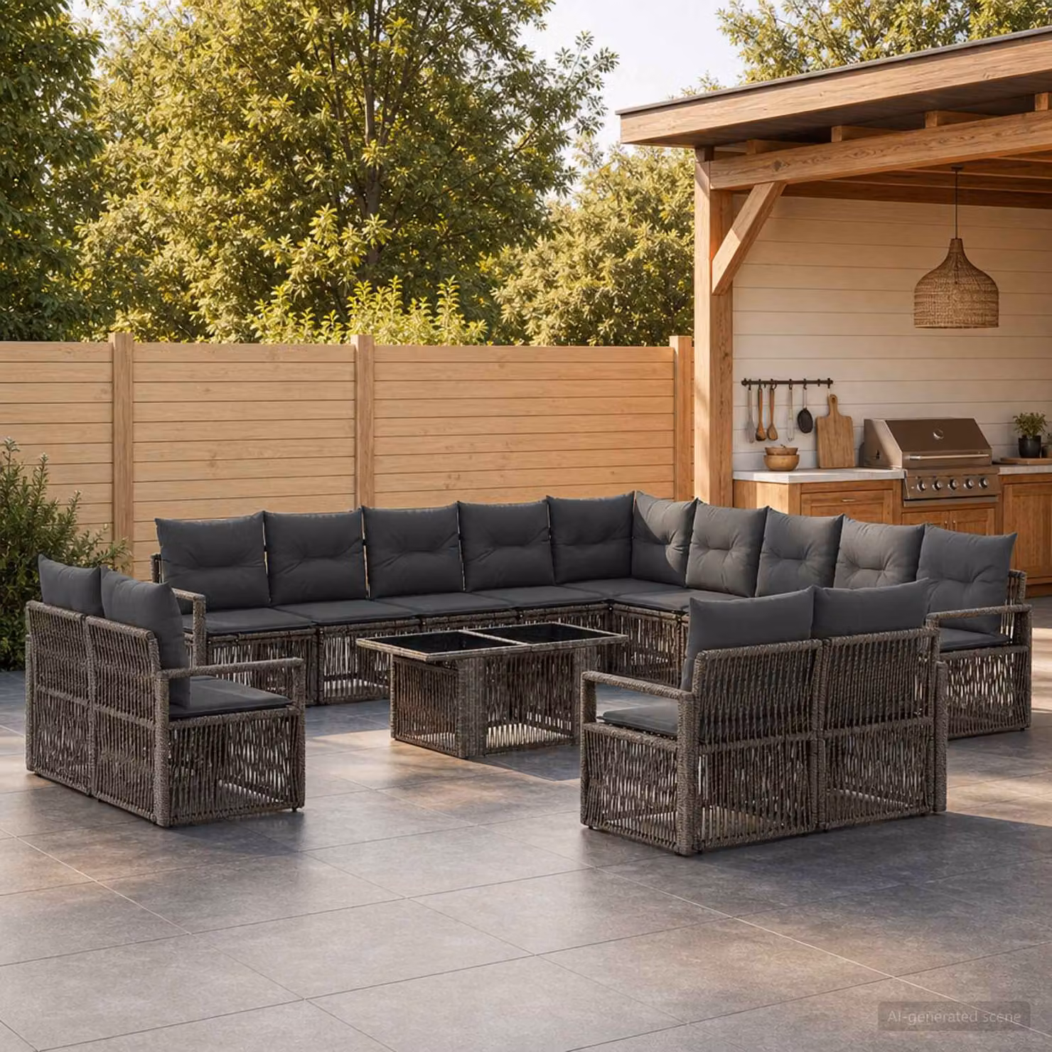 Set Divano da Giardino vidaXL 14 pz in Polyrattan Grigio e Antracite con Cuscini e Tavolino da Esterno