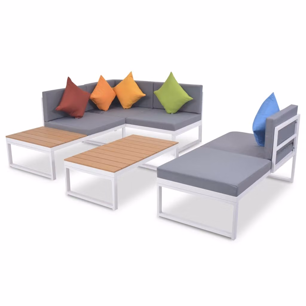 set di 4 pezzi per salotto da giardino con cuscini in alluminio e WPC