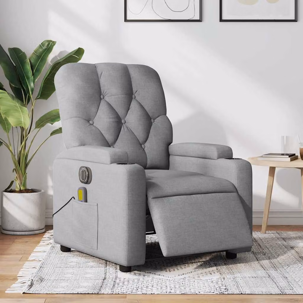 vidaXL Poltrona Reclinabile Elettrica con Massaggio in Tessuto Grigio – 1
