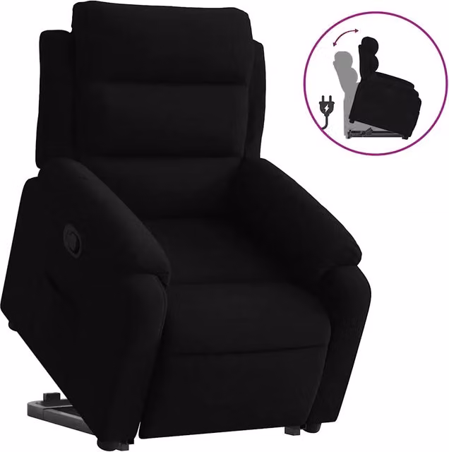 Poltrona | Sedia Relax Alzapersona Reclinabile Nera in Velluto