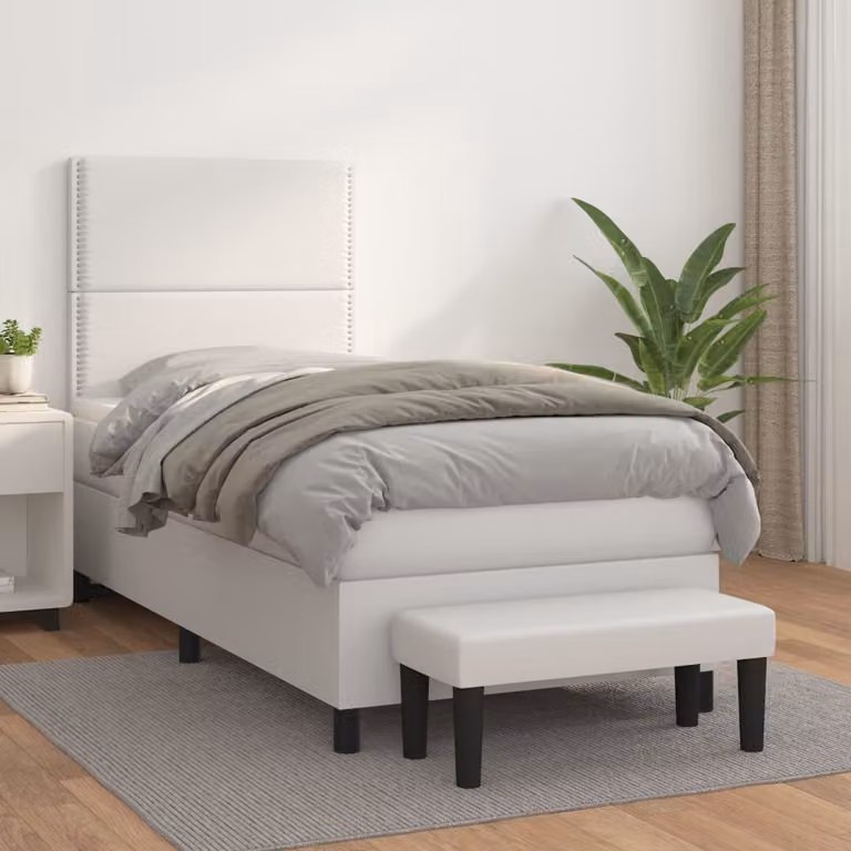 vidaXL Giroletto a Molle con Materasso Bianco in Similpelle, L/P/H: 100 x 200 x 128 cm