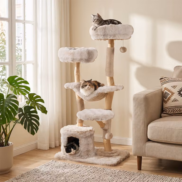 Albero tiragraffi Costway per gatti adulti e piccoli con amaca e 5 livelli, colore beige