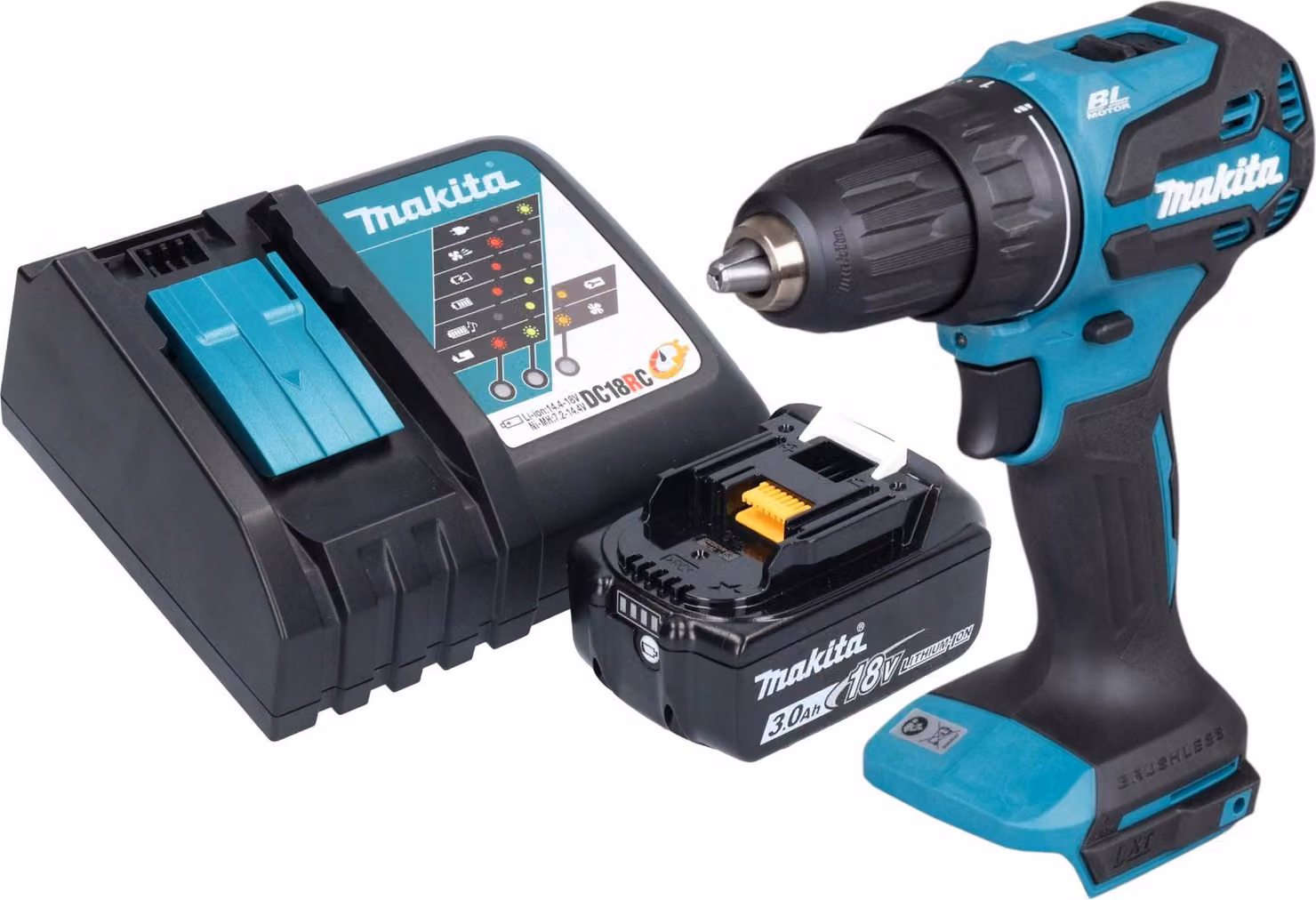 Makita DDF 490 RF1 Trapano avvitatore a batteria 18 V 65 Nm 1/2" Brushless + 1x batteria 3,0 Ah + caricabatteria