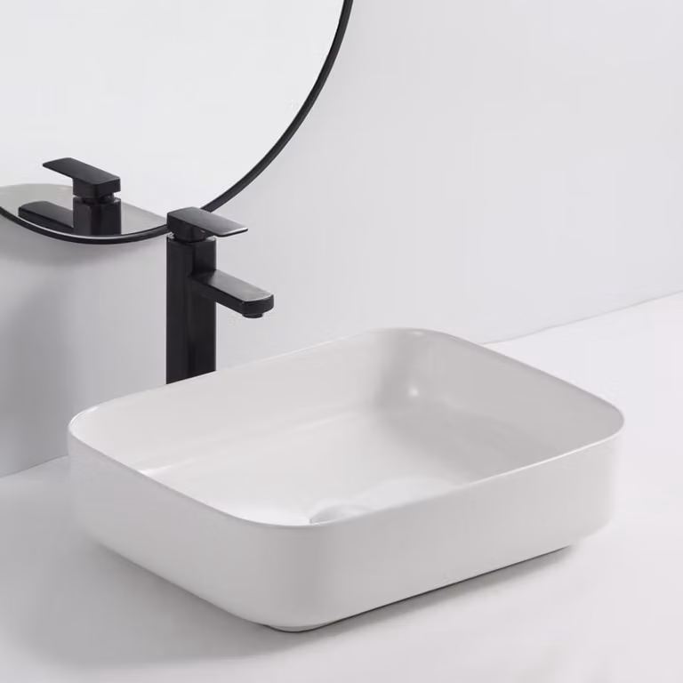 Lavabo d'appoggio in Vetroceramica bianco senza foro miscelatore 50x39x13H Bowl9391B