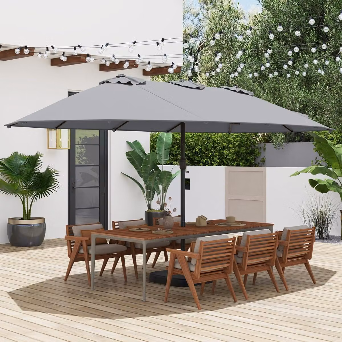 Ombrellone da patio doppio lato Costway con 12 stecche in metallo e copertura in poliestere Grigio