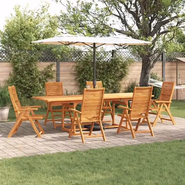 Set da Pranzo per Giardino e Terrazzo vidaXL in Legno di Acacia Marrone, 7 Pezzi con Tavolo Rettangolare a Ribalta – 1
