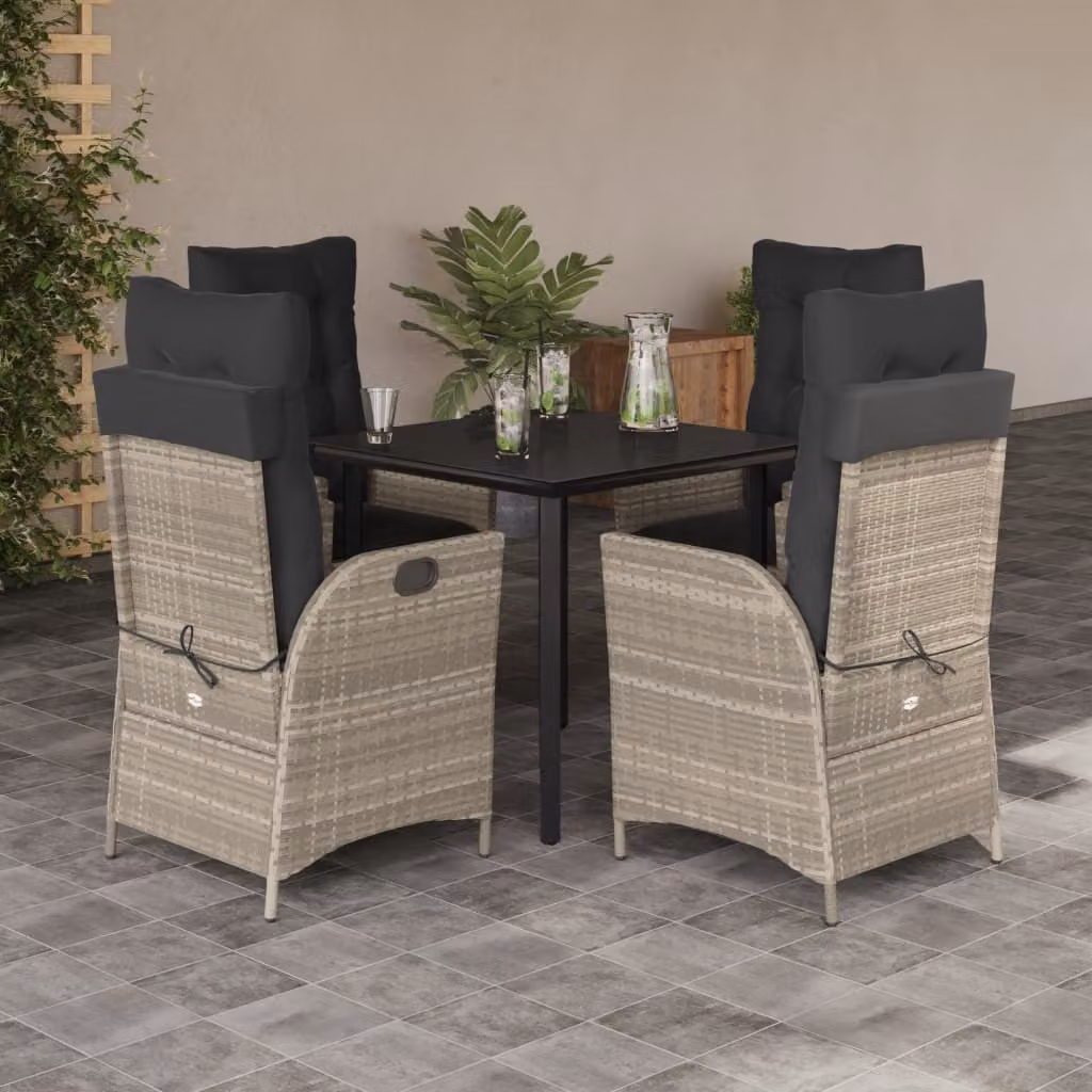 Maison Exclusive - Set Pranzo da Giardino 5pz con Cuscini Grigio Chiaro Polyrattan