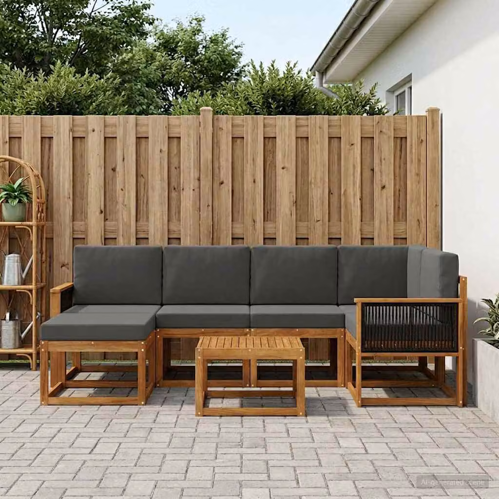 Set di divani da esterno vidaXL 7 pz in legno di acacia con cuscini, colore marrone, beige e antracite