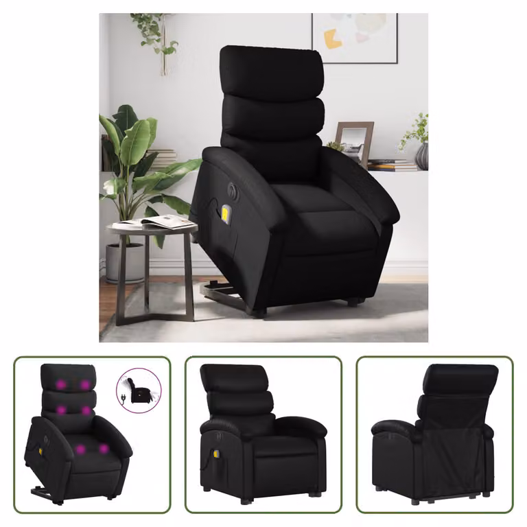 The Living Store Sedia massaggiante con supporto in piedi elettrica in ecopelle nera