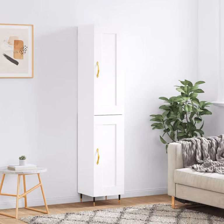 Credenza moderna vidaXL bianca con ante a battente in legno e metallo, sospesa, L/P/H: 34,5 x 34 x 180 cm