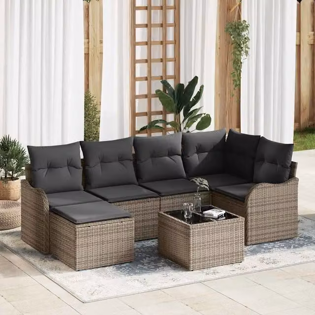 Set Divano da Giardino 7 pz Grigio polyrattan 3354448