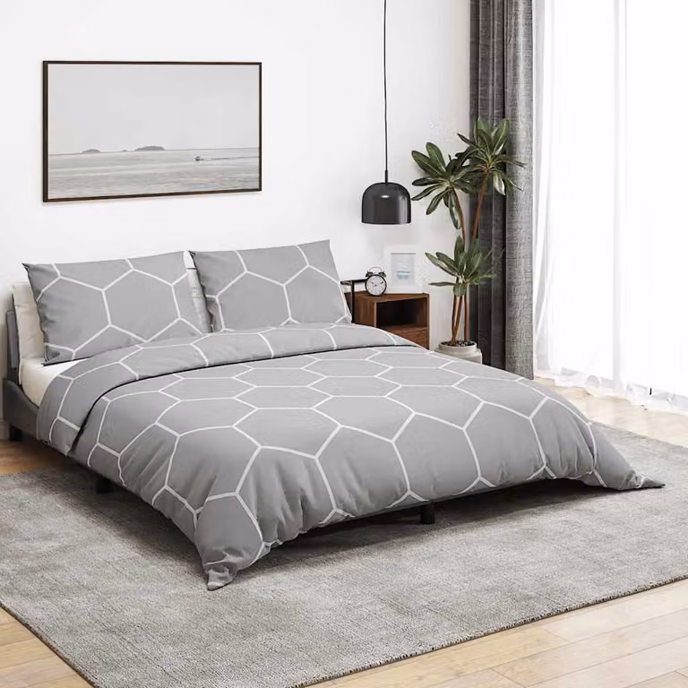 Set Copripiumino e Federe vidaXL in Cotone Grigio e Bianco 260 x 220 cm