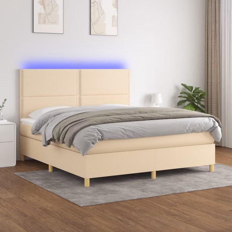 Maison Exclusive - Letto a Molle con Materasso e LED Crema 180x200 cm in Tessuto