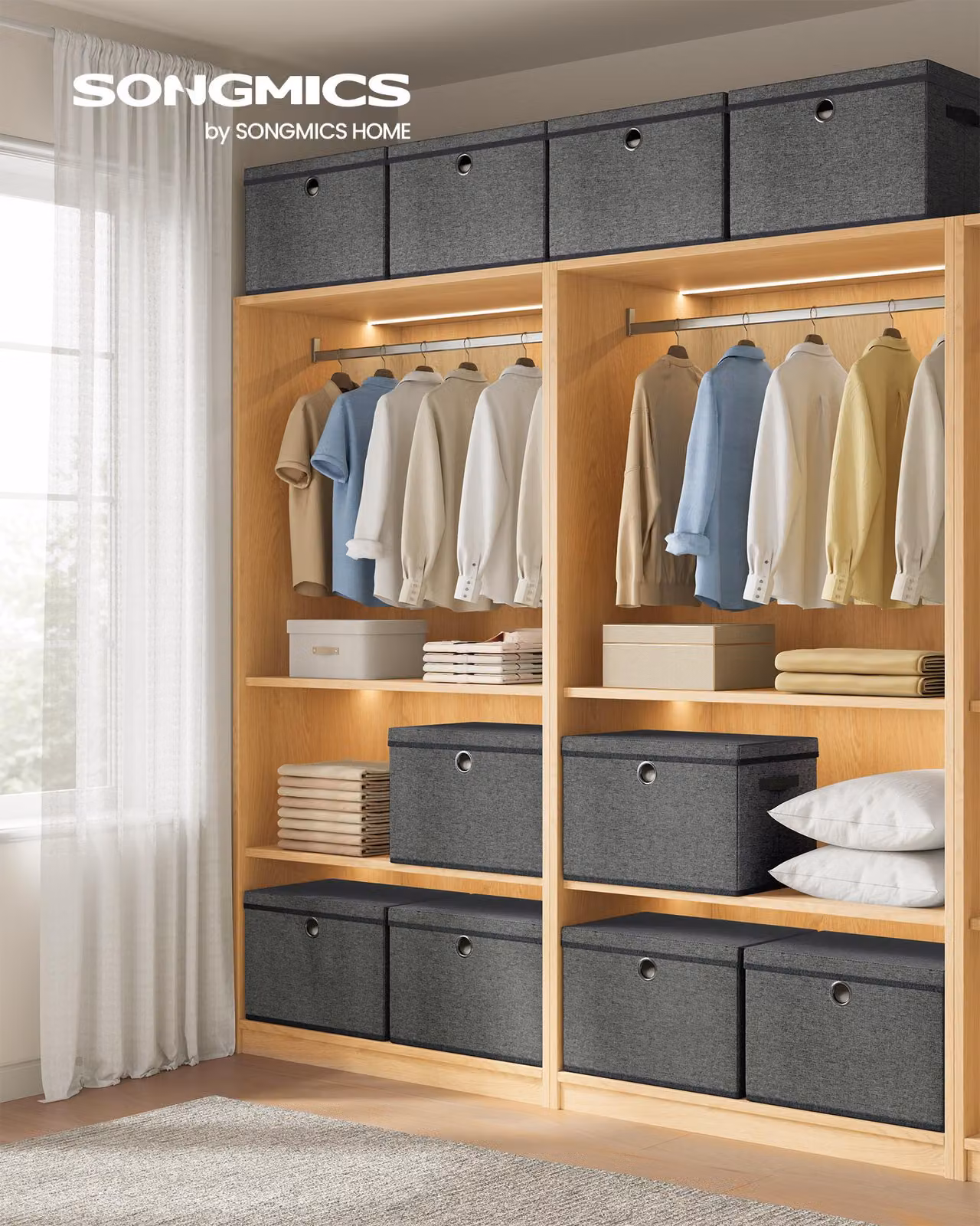 Set di 3 contenitori SONGMICS, contenitori organizer, impilabili con manici, 43 x 30 x 30 cm, grigio scuro