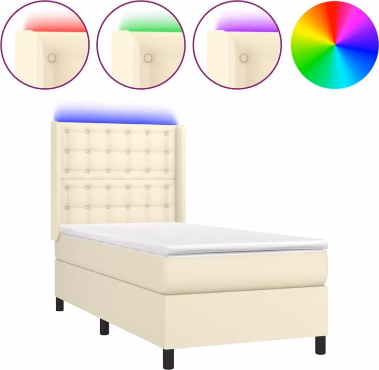 Giroletto a Molle con Materasso e LED Crema 90x190cm Pelle finta
