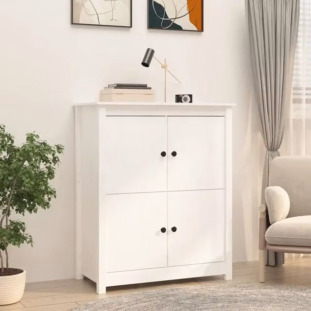 Credenza bianca in legno massello di pino e metallo stile rustico vidaXL L: 83 cm, P: 41,5 cm, H: 100 cm